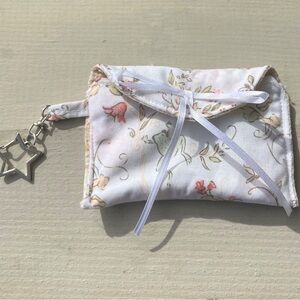 White and Pink Floral Tablet Sleeve with Ribbon Closure